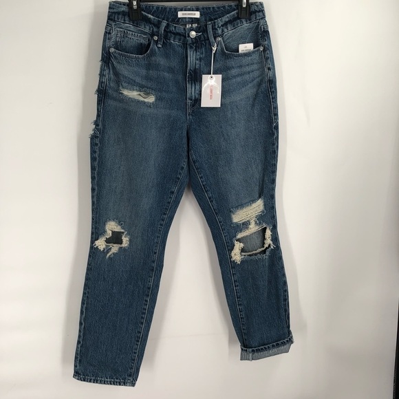 GOOD AMERICAN Good Vintage Straight Leg Jeans Distressed Ripped NWT 6 28 Hi Rise - Picture 2 of 8